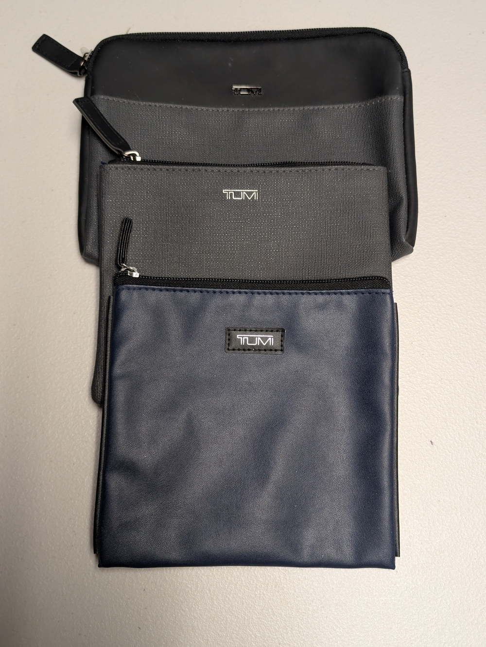 Tumi Men’s Navy and Gray Toiletry/Organizer Pouch Set - 3 Pack